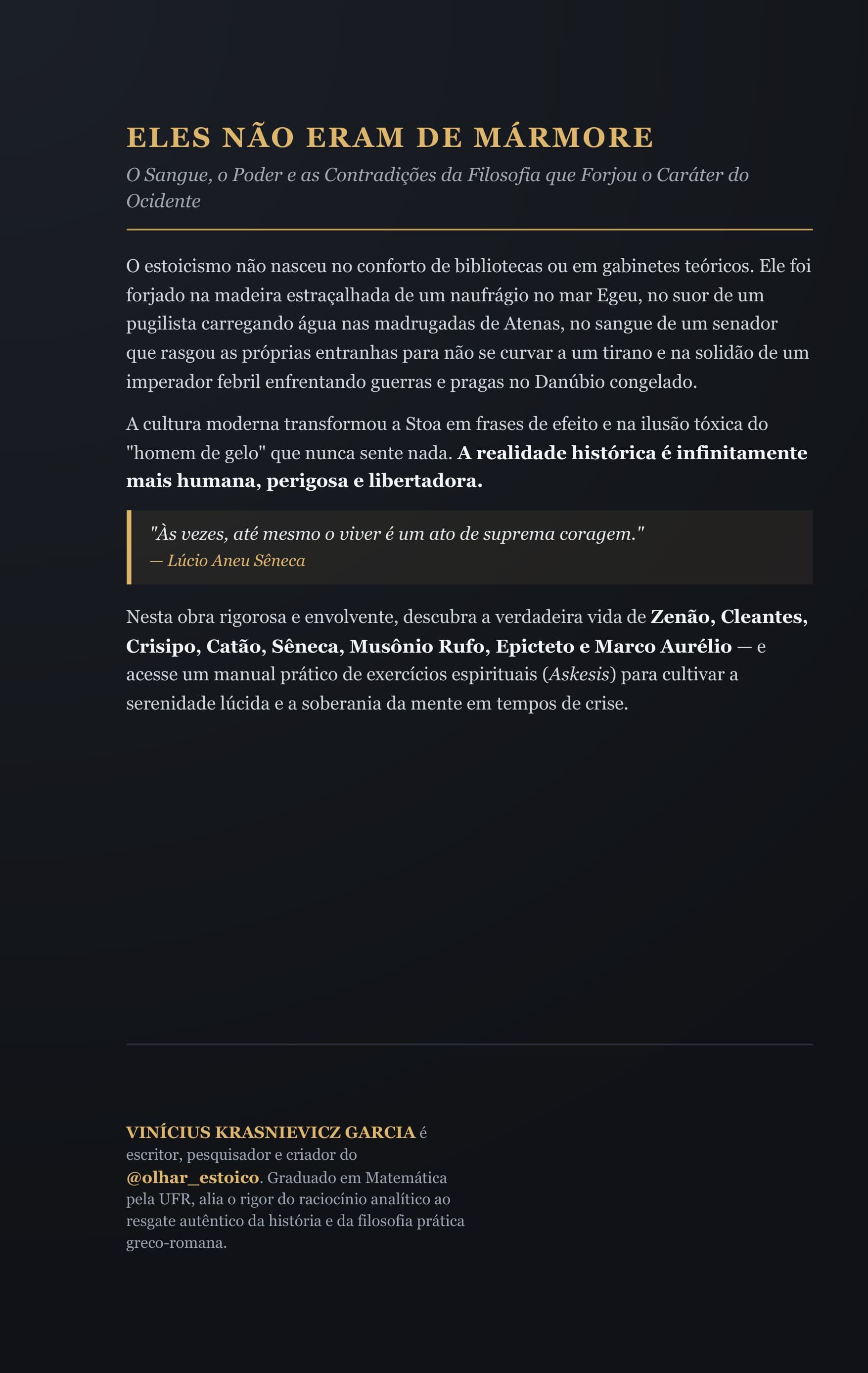 Contracapa do livro Olhar Estoico: Eles Não Eram de Mármore